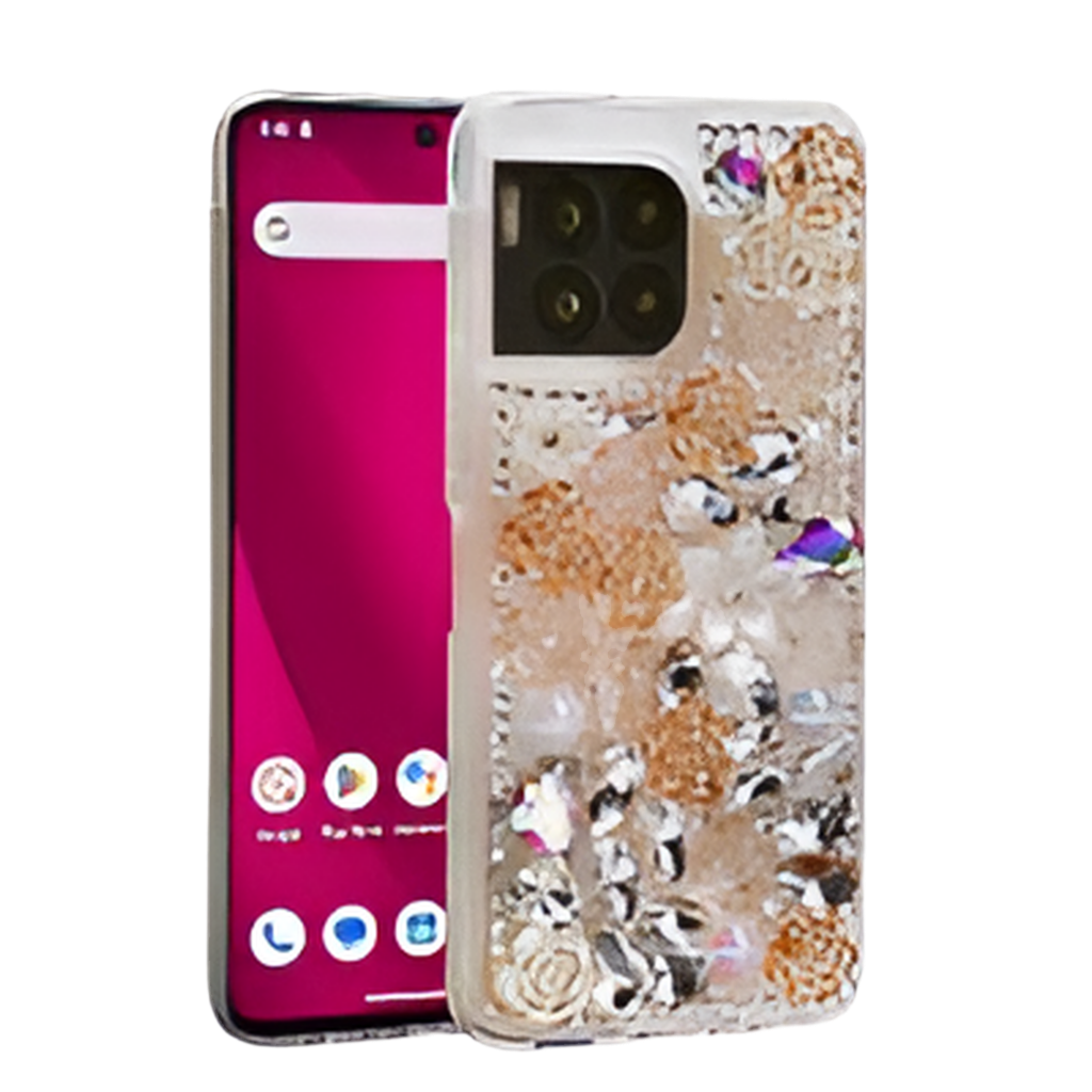 T-Mobile Revvl 7 Pro 5G Luxury Diamond Gem Pearl Rhinestone Case Black