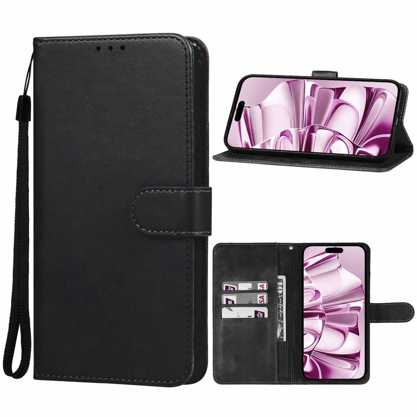 Google Pixel 10 Pro XL Leather Wallet Case with Card Slot - BLACK