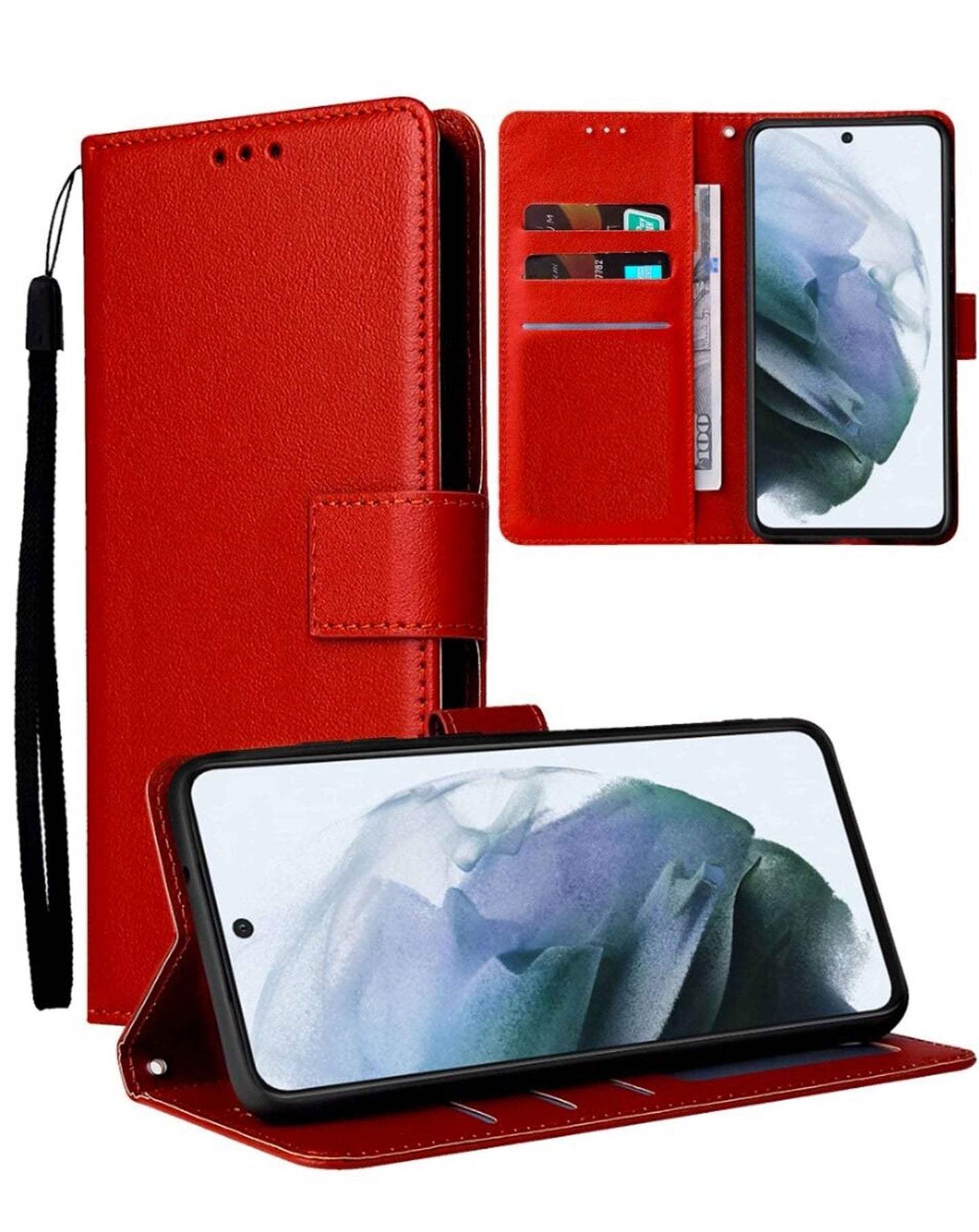 Google Pixel 7A Leather Wallet Case with Card Slot - RED