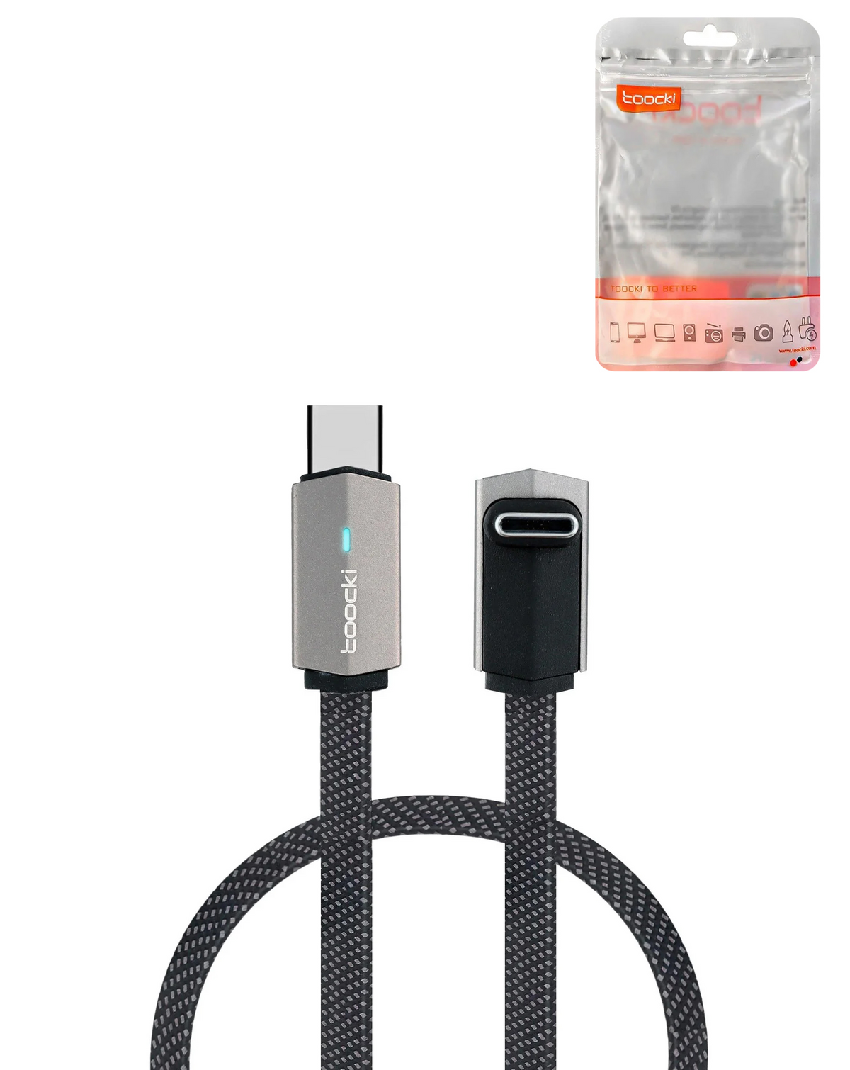 Toocki Car Series USB C-C Thick Braided Fast Charging Data Cable (GRAY) (3ft) (60W)