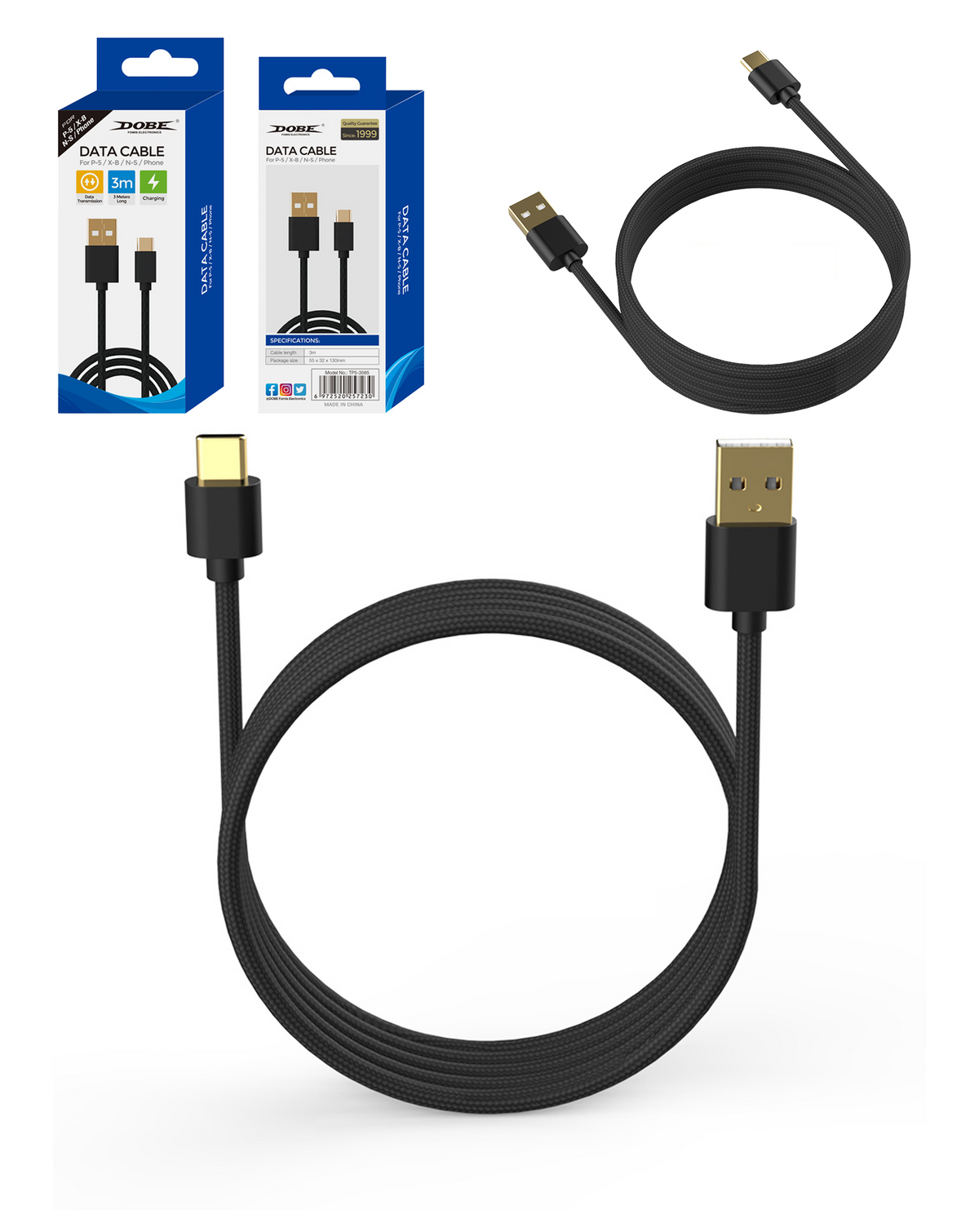 Dobe USB A-C Data Cable for PlayStation 5 / Xbox Controllers (9ft)