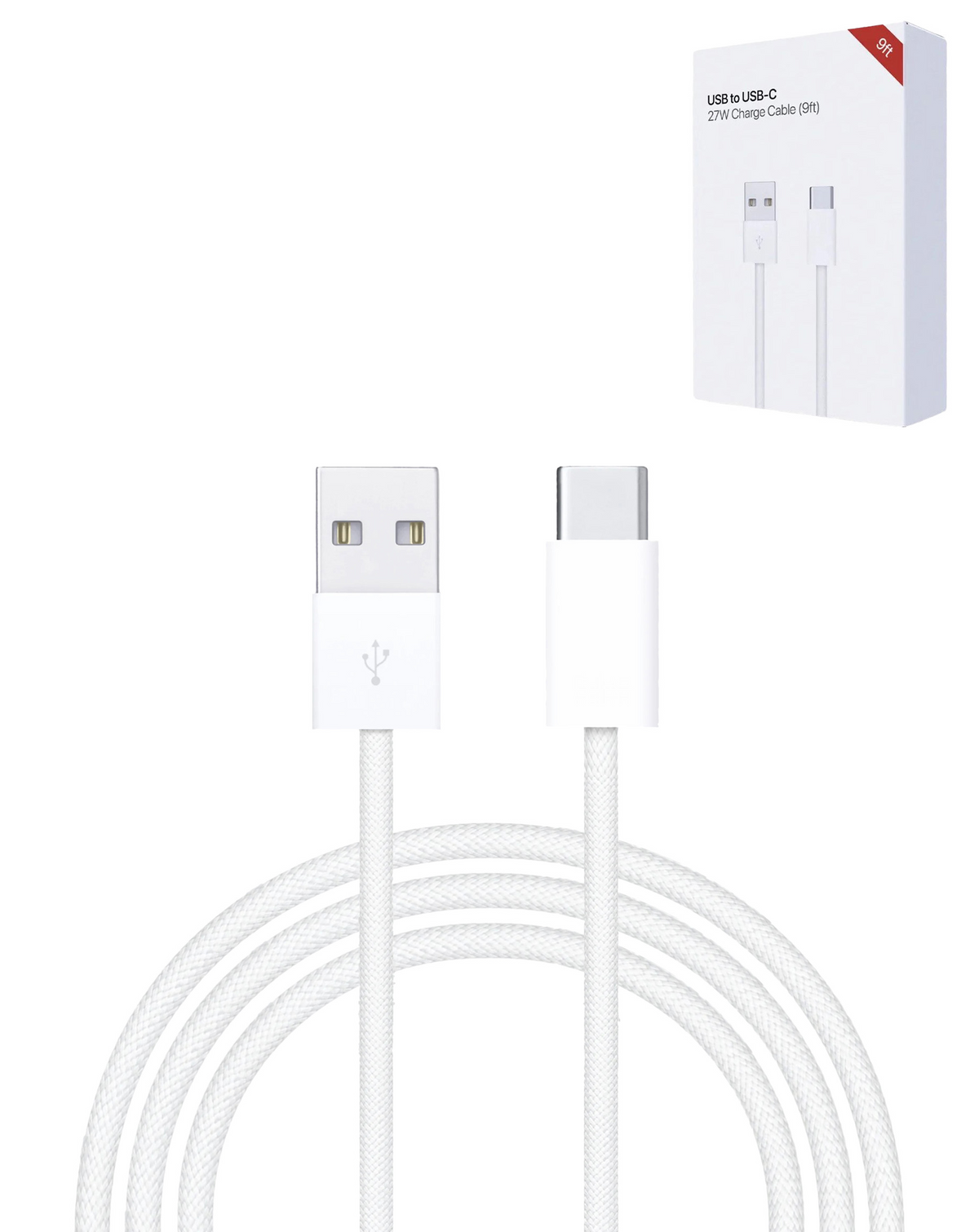 USB A-C Fast Charging Data Cable (9ft) (27W)