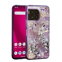 T-Mobile Revvl 7 Pro 5G Luxury Diamond Gem Pearl Rhinestone Case Purple
