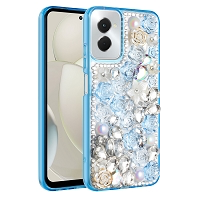 Moto G Power 5G 2024 Luxury Diamond Gem Pearl Rhinestone Case Blue