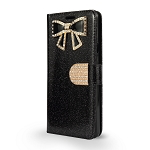 LG G7 ThinQ Sparkle Wallet Case With Diamond Butterfly Design Black