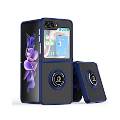 Galaxy Z Flip 5 Hard PC Rear / Soft TPU Colorful Border Case with I - ring Holder - NAVY BLUE
