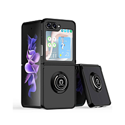 Galaxy Z Flip 5 Hard PC Rear / Soft TPU Colorful Border Case with I - ring Holder - BLACK