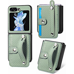 Galaxy Z Flip 5 Wallet Case with Credit Card Holder Slot & Wristband - GREEN