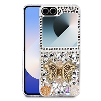 Samsung Galaxy Z Flip 6/5 Luxury Diamond Butterfly Kickstand Case With Strap Gold
