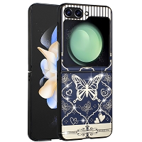 Samsung Galaxy Z Flip5 Luxury Diamond Butterfly Stand Case Blue