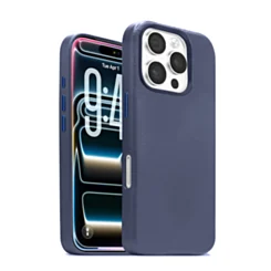 Leather Finish Case For 16 Pro Max- Blue