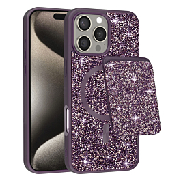 Full Glitter With Card Holder Case For 16 Pro Max- Purple