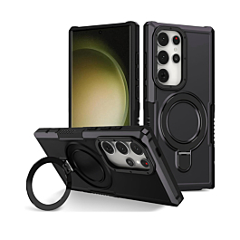 Shock Proof Case With MagSafe KickStand For S24 Ultra - Black