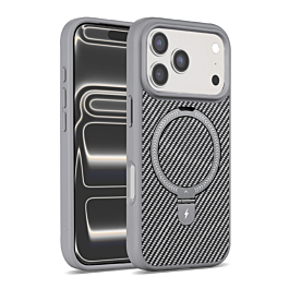Carbon Fiber Case With Magsafe Kickstand for iphone 17 Pro Max- Silver
