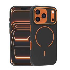 Magnetic Leather Soft Case for iphone 17 Pro Max- Orange / Black