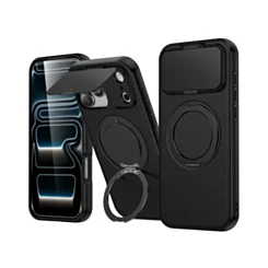 Matte case With flip lens and MagSafe Kickstand for iphone 17 Pro Max- Black