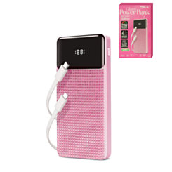 Brookstone Rapid Charging Power Bank with Lcd Battery Display & Built in Cable (PINK) (10000mAh)
