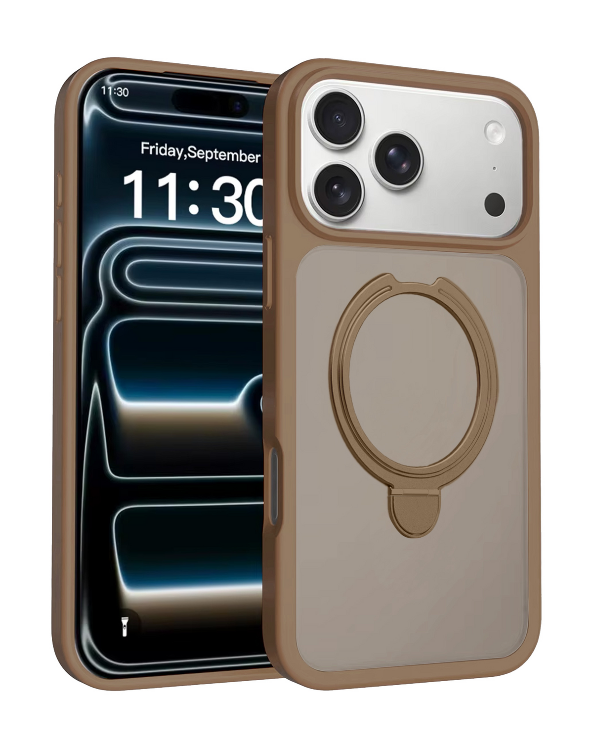 Slim Clear Case with Foldable Ring Stand for iPhone 17 Pro / 18 Pro (Brown)