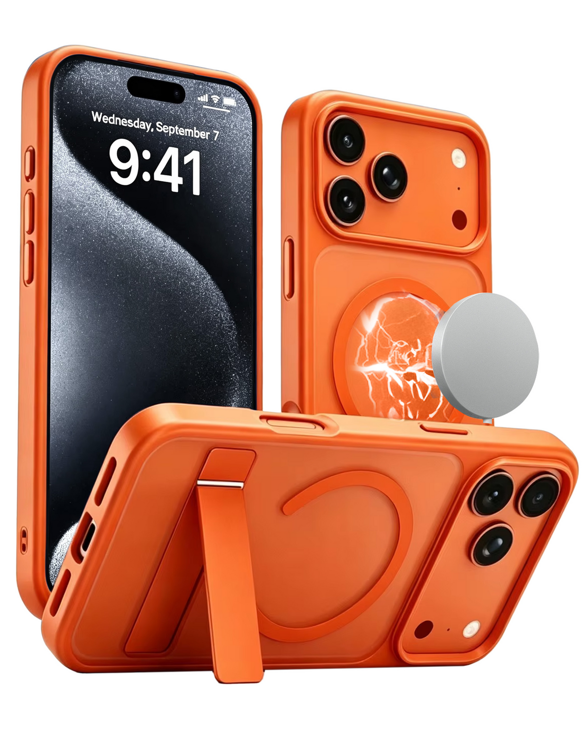 Magnetic Dual-Stand Protective Case for iPhone 17 Pro / 18 Pro (ORANGE)