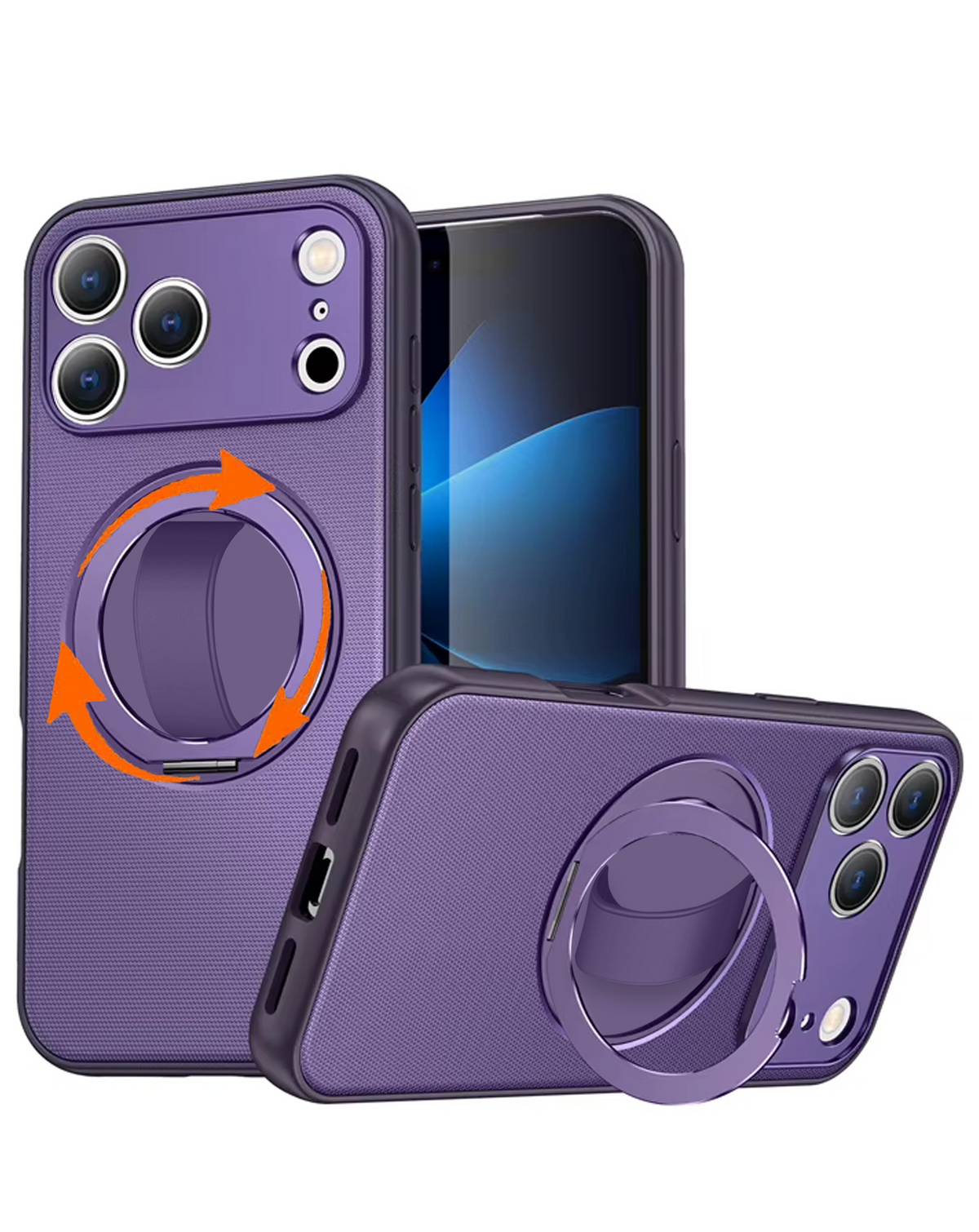 Textured Shockproof Case with 360 Rotating Ring Stand for iPhone 17 Pro / 18 Pro (PURPLE)