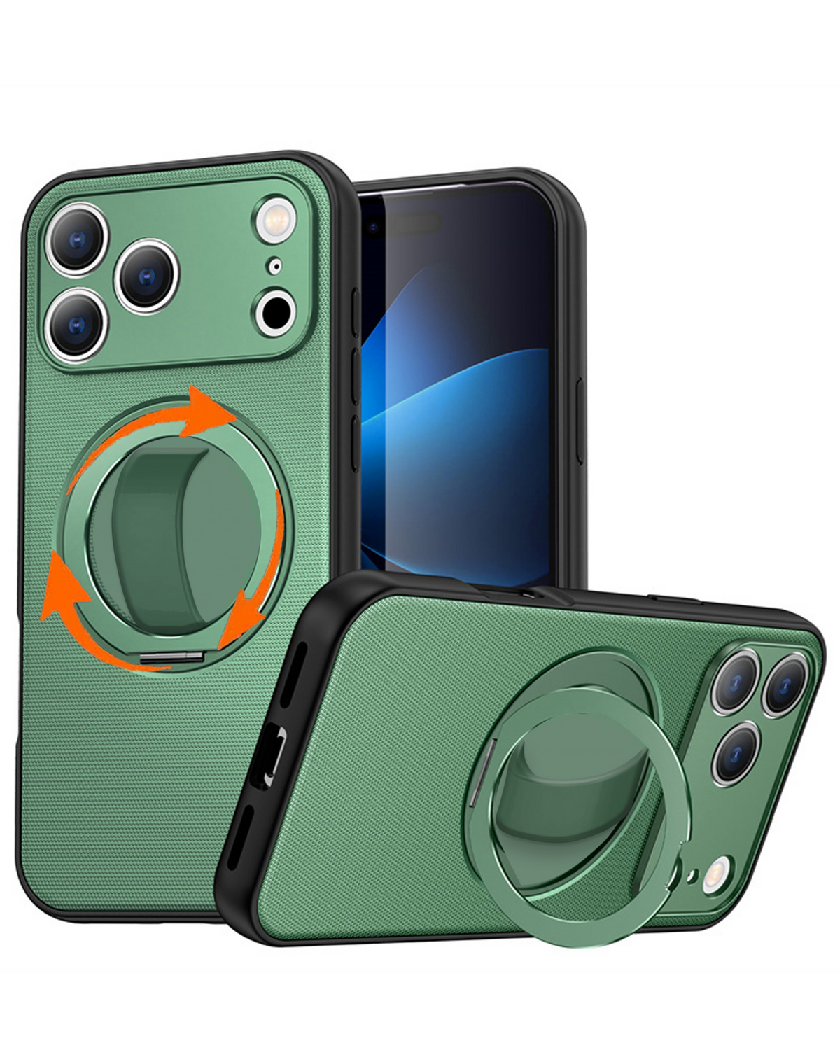 Textured Shockproof Case with 360 Rotating Ring Stand for iPhone 17 Pro / 18 Pro (GREEN)