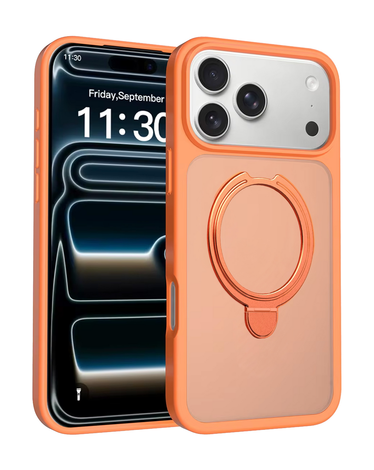 Slim Clear Case with Foldable Ring Stand for iPhone 17 Pro / 18 Pro (ORANGE)