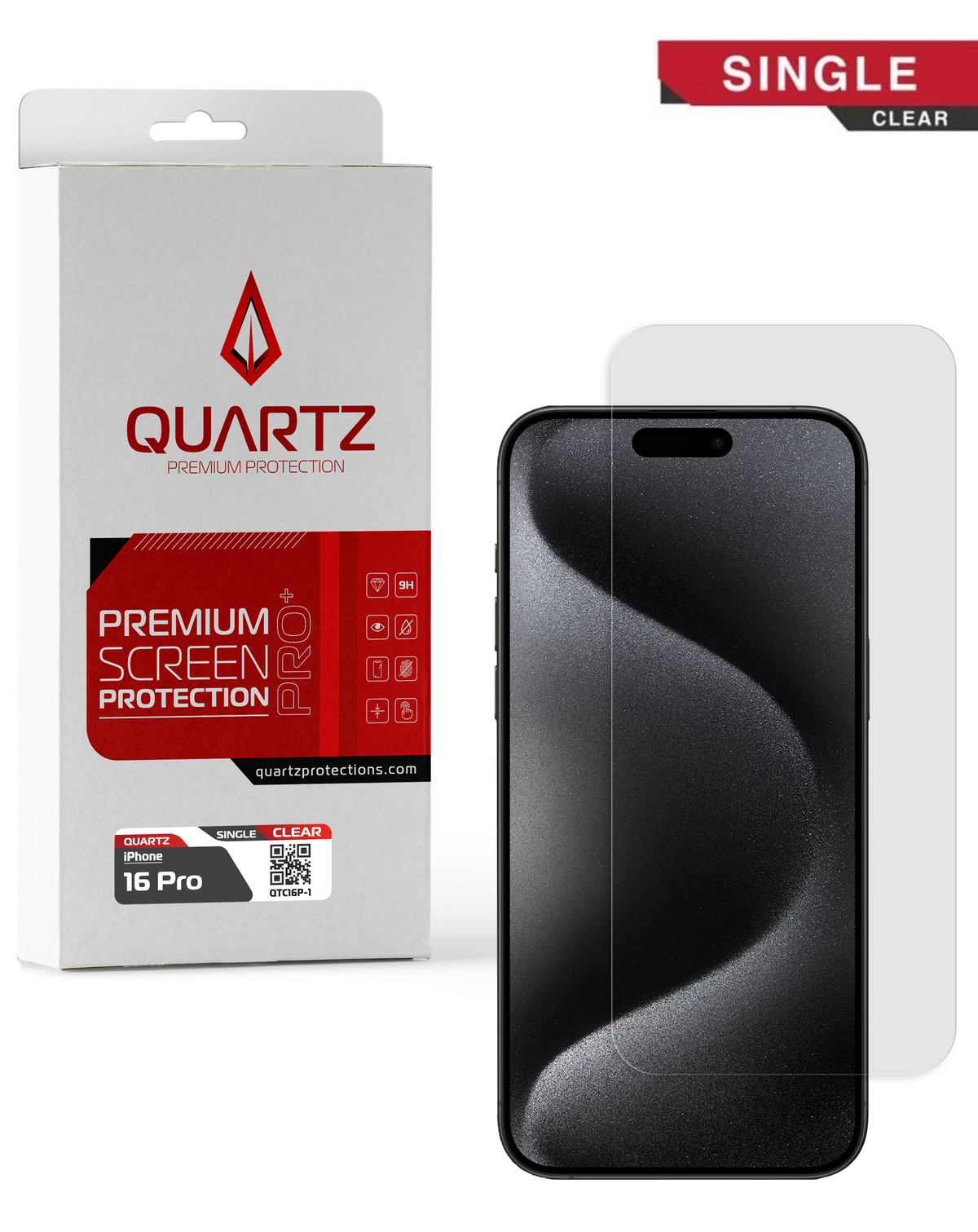 QUARTZ Clear Tempered Glass for iPhone 16 Pro / 17 / 17 Pro / 18 Pro (Single Pack)