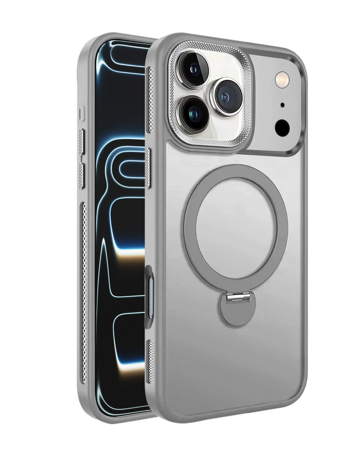 Luxury Matte Hard Magnetic Ring Holder Case for iPhone 17 Pro Max / 18 Pro Max (GRAY)