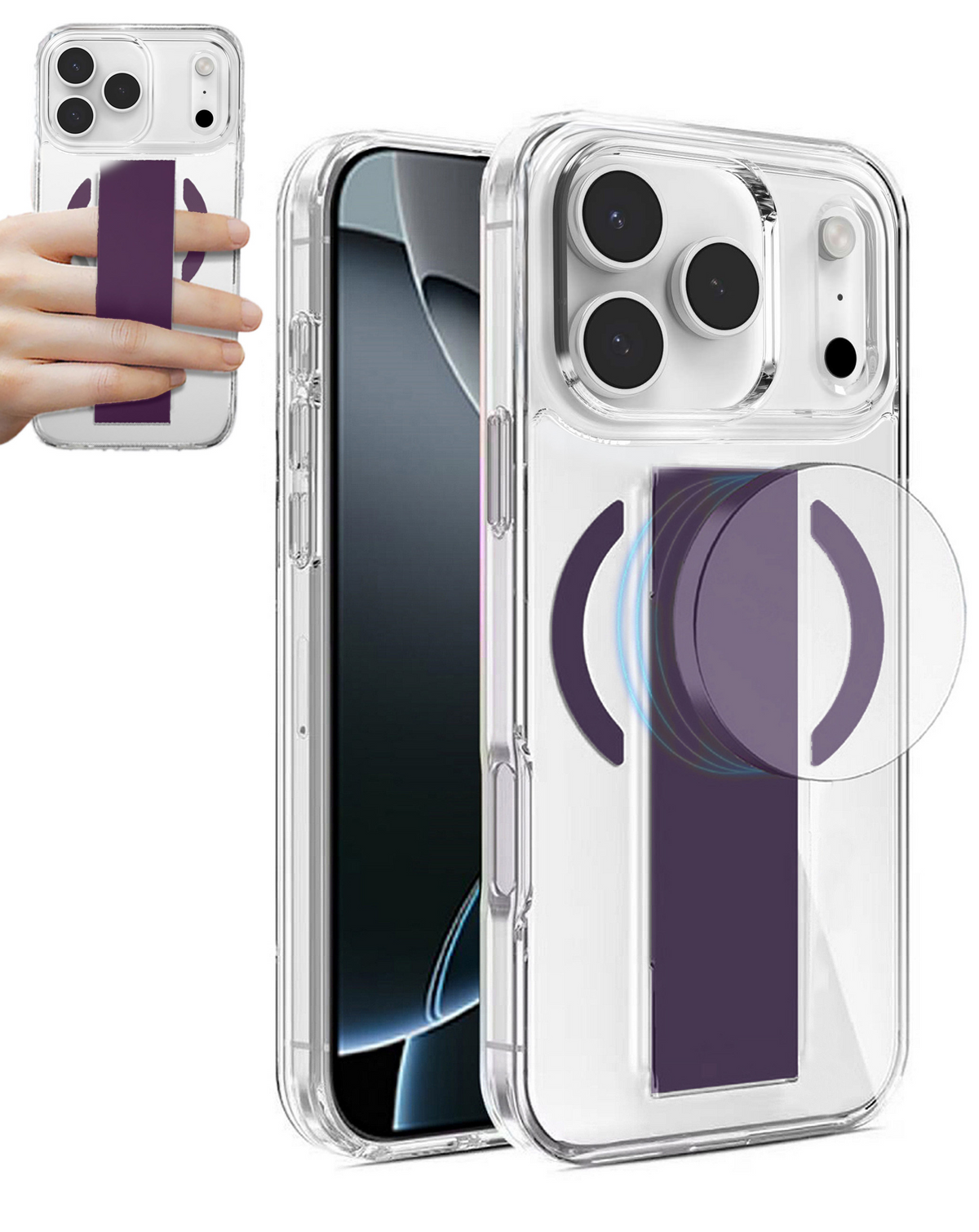 Hard Clear Case with MagGrip for iPhone 17 Pro Max / 18 Pro Max (PURPLE)