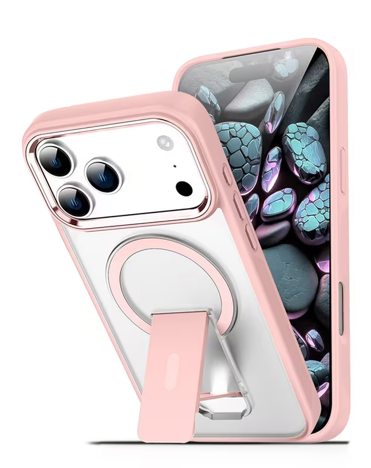 Clear Magnetic Case with Built-in Kickstand for iPhone 17 Pro Max / 18 Pro Max (SAND PINK)