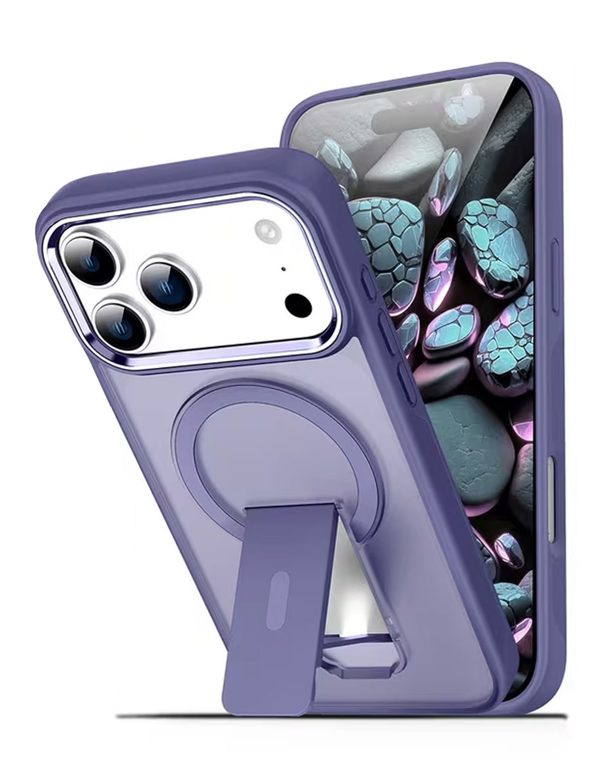 Clear Magnetic Case with Built-in Kickstand for iPhone 17 Pro Max / 18 Pro Max (PURPLE)