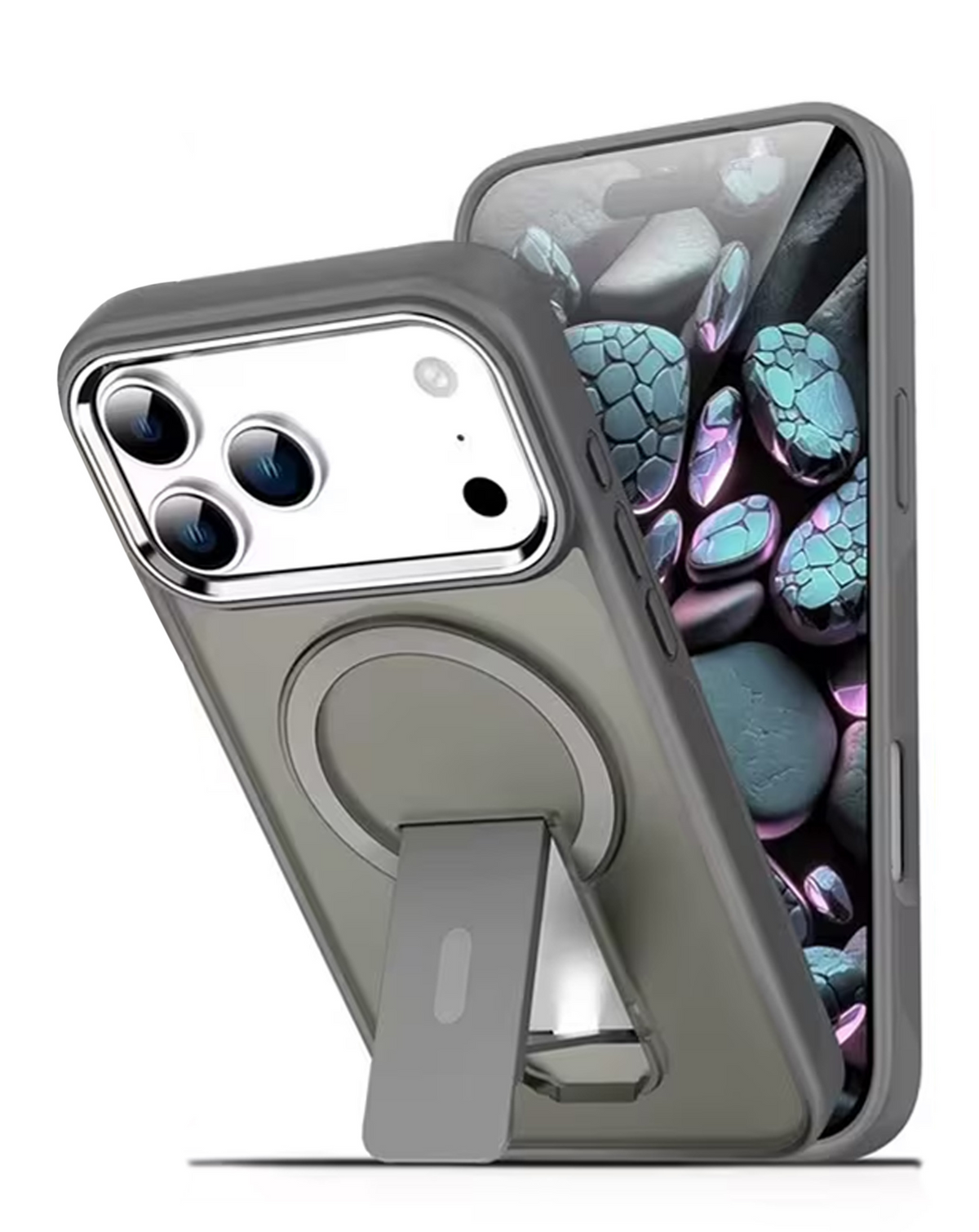 Clear Magnetic Case with Built-in Kickstand for iPhone 17 Pro Max / 18 Pro Max (GRAY)
