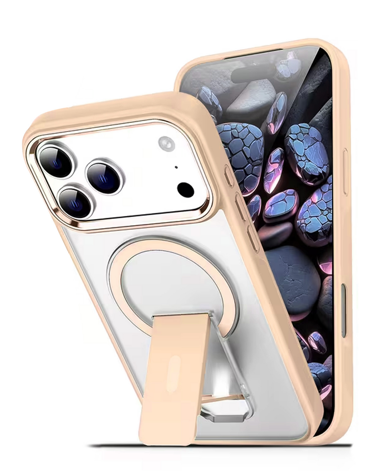 Clear Magnetic Case with Built-in Kickstand for iPhone 17 Pro Max / 18 Pro Max (CHAMPAGNE GOLD)
