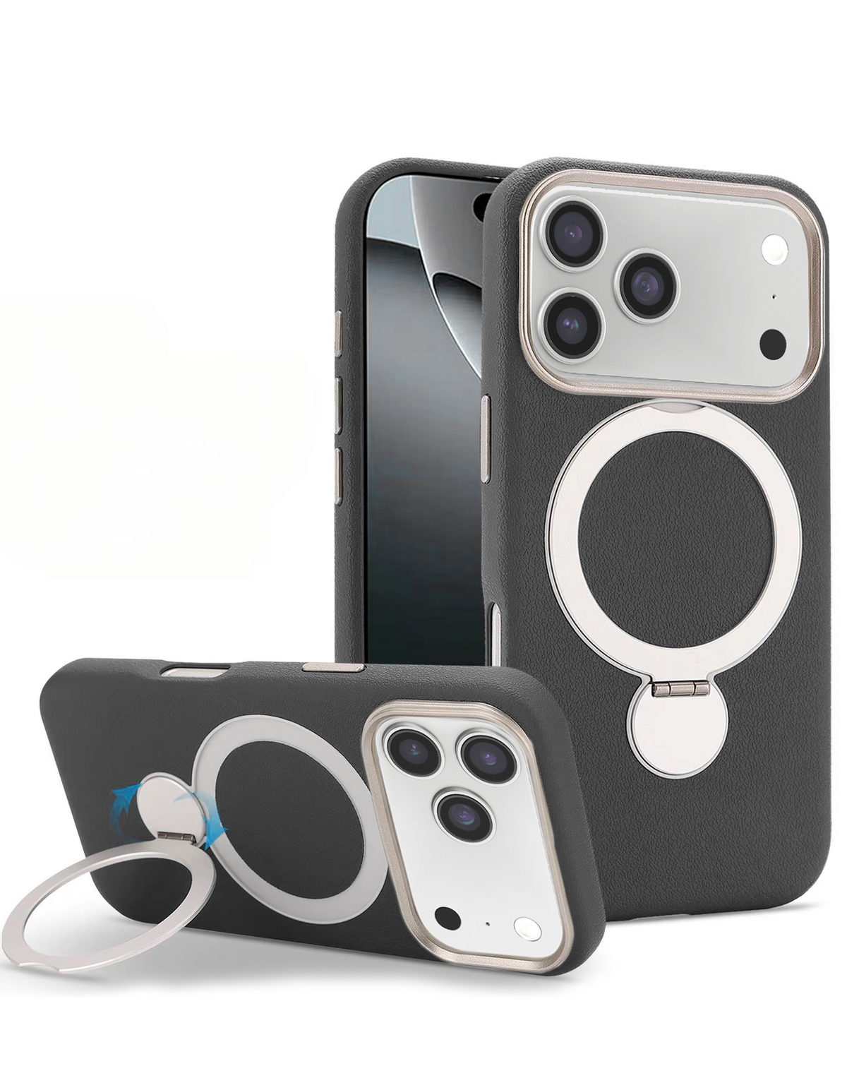 Silicone Magnetic Ring Stand Case for iPhone 17 Pro Max / 18 Pro Max (BLACK)