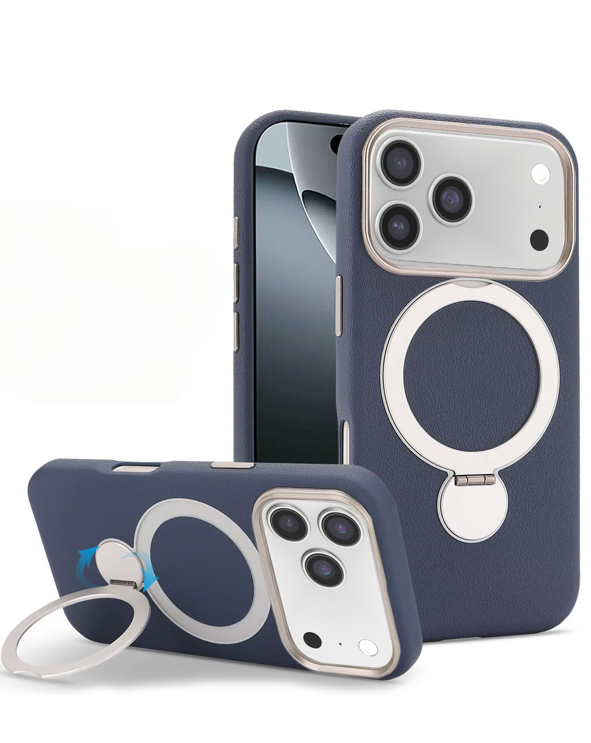 Silicone Magnetic Ring Stand Case for iPhone 17 Pro Max / 18 Pro Max (BLUE)