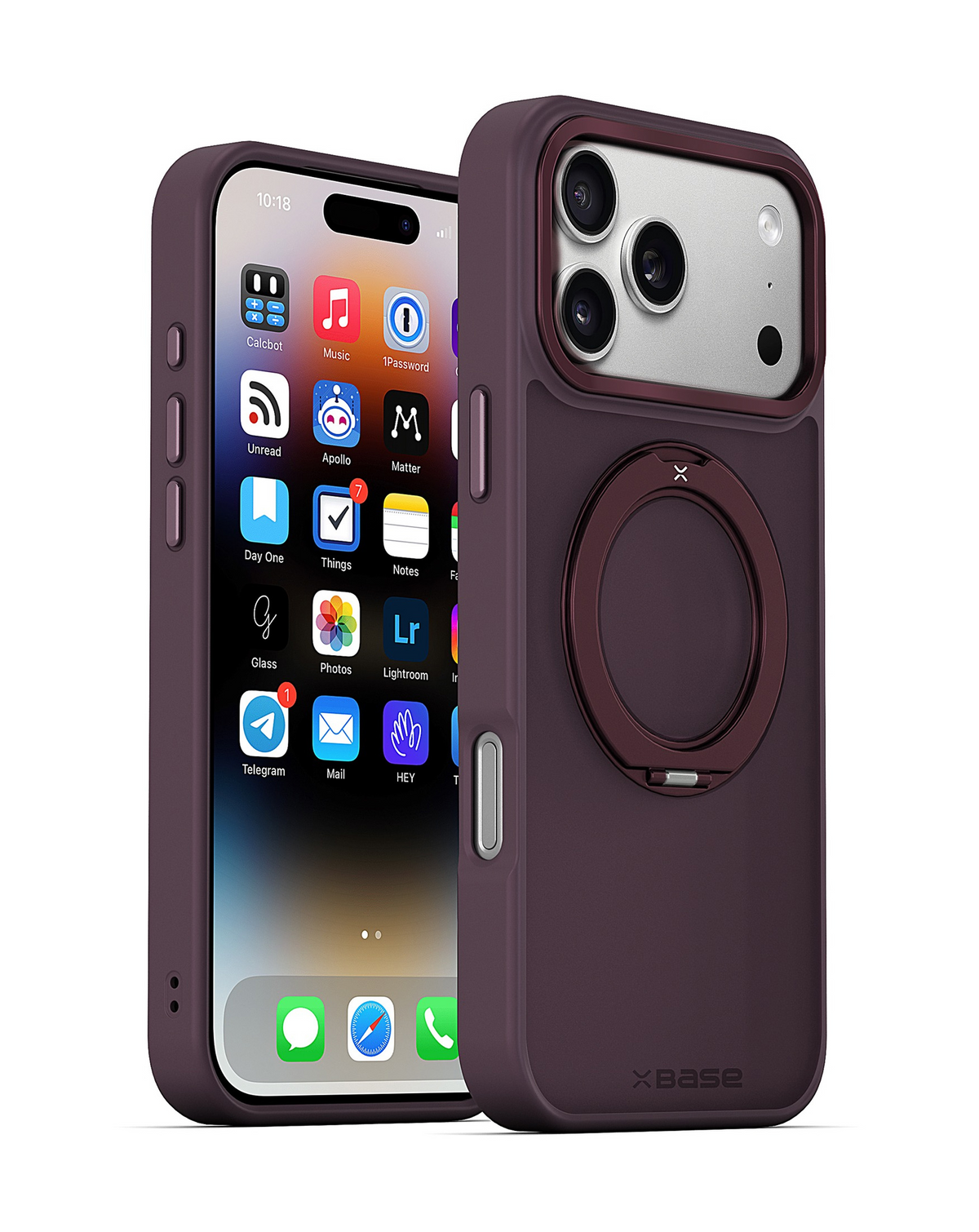 xBase by PowerPeak DuoHybrid with Kickstand MagSafe Protective Case (Black & Cherry) for iPhone 17 Pro Max / 18 Pro Max