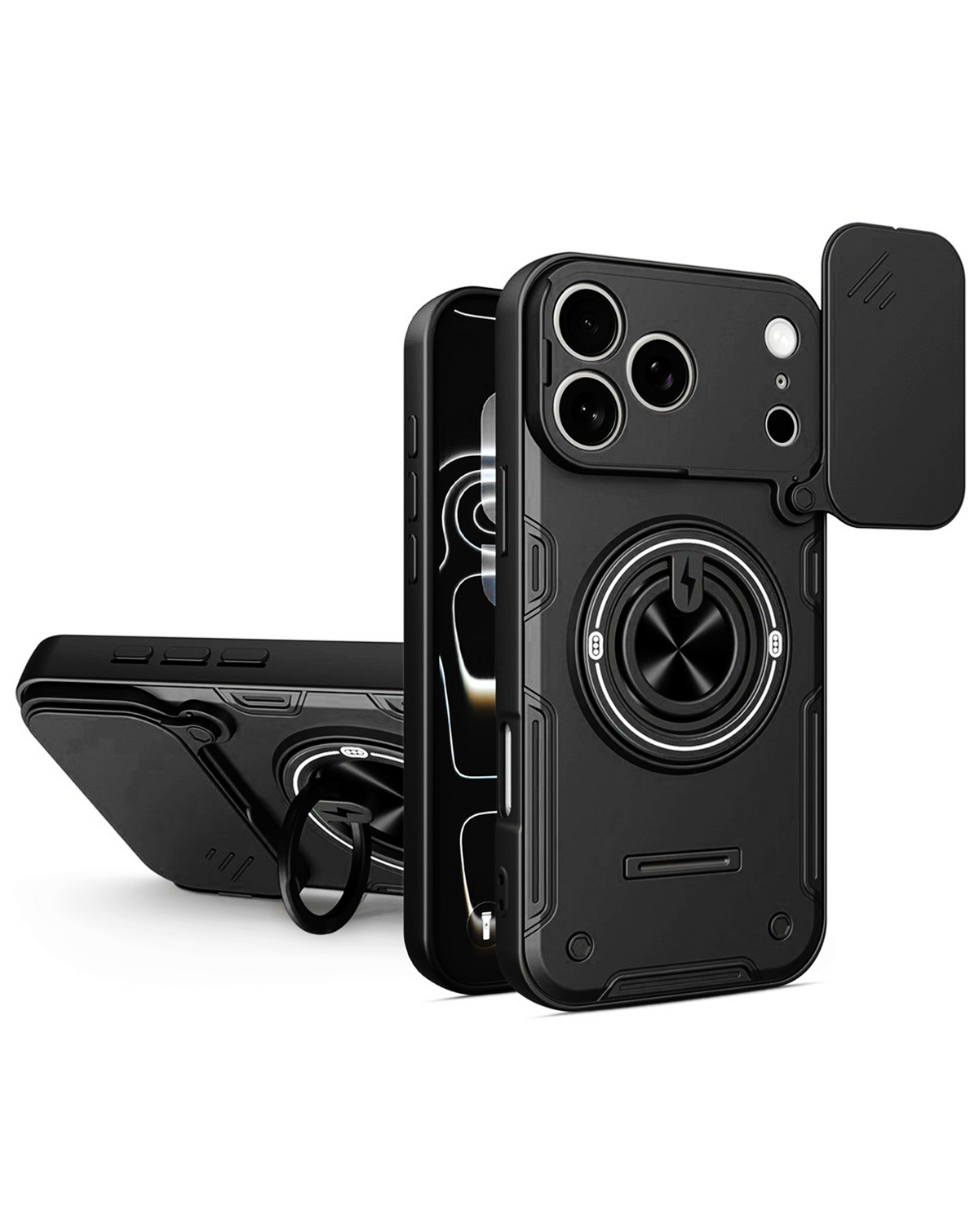 Magnetic Ring Stand Case with Camera Cover (BLACK) for iPhone 17 Pro Max / 18 Pro Max