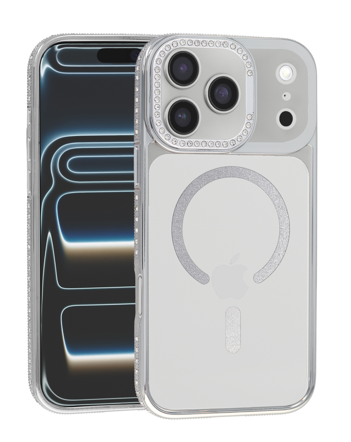 Rhinestone Magnetic Clear Protective Case for iPhone 17 Pro Max / 18 Pro Max (SILVER)