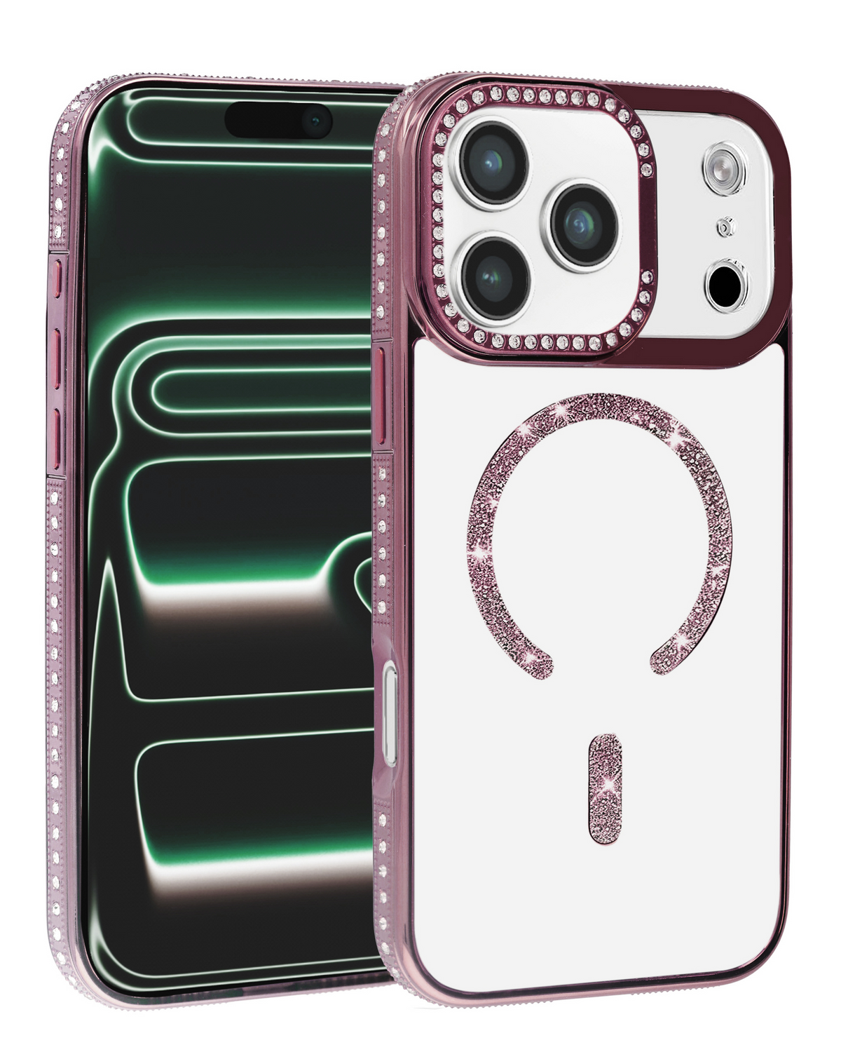 Rhinestone Magnetic Clear Protective Case for iPhone 17 Pro Max / 18 Pro Max (ROSE GOLD)