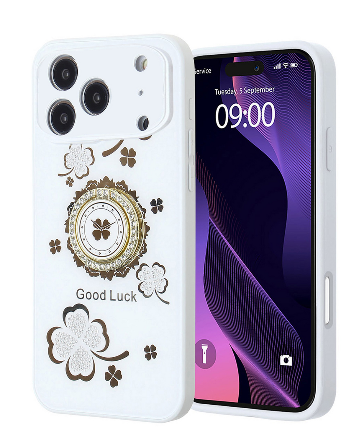 Luxury Printed Ring Holder Case for iPhone 17 Pro Max / 18 Pro Max (WHITE MANDALA)