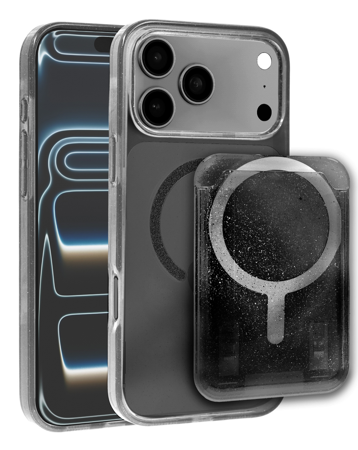 Glitter Magnetic Case with Wallet Slot for iPhone 17 Pro Max / 18 Pro Max (BLACK)