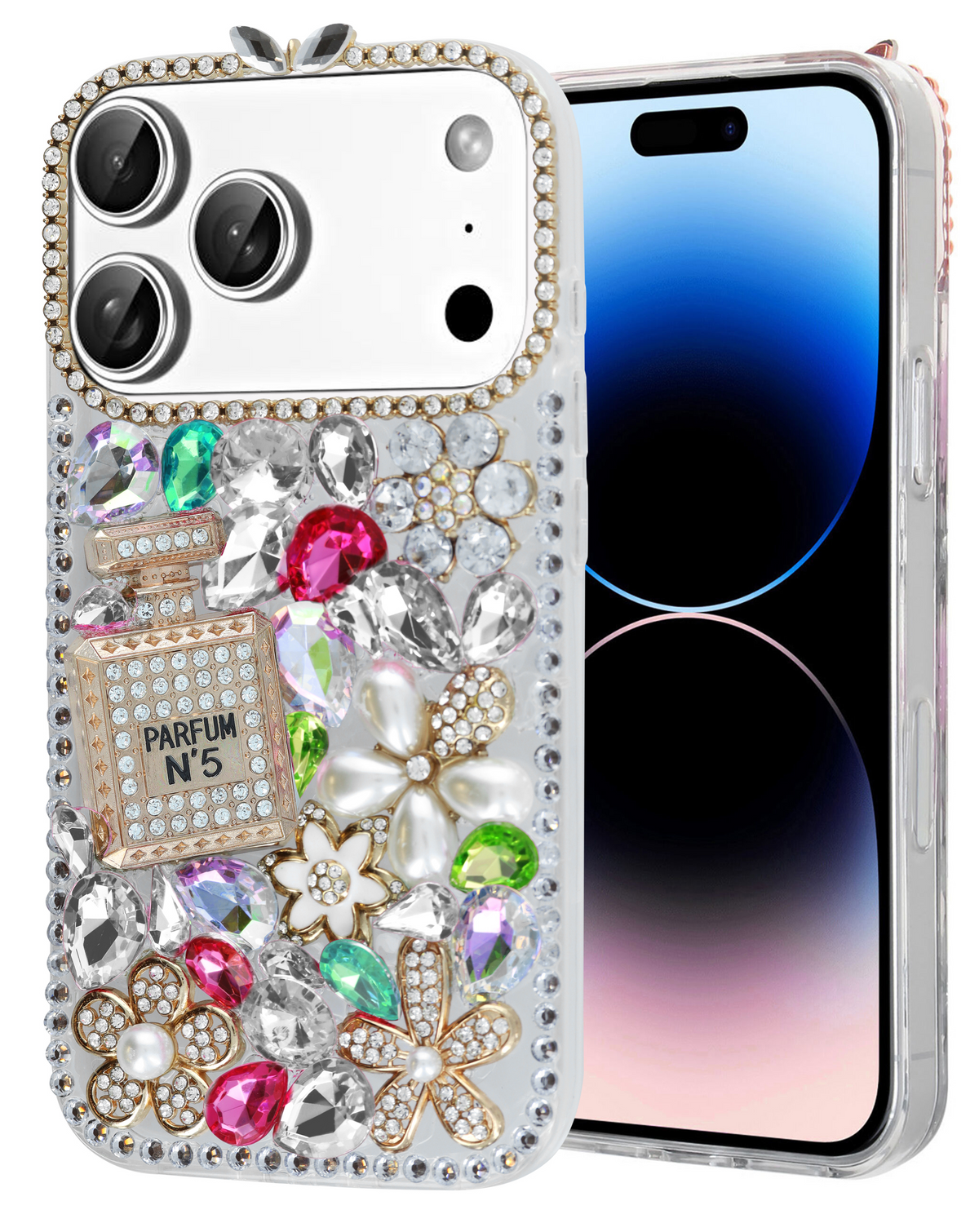 Crystal Flower Perfume Silicone Hard Case for iPhone 17 Pro Max / 18 Pro Max (COLORFUL)