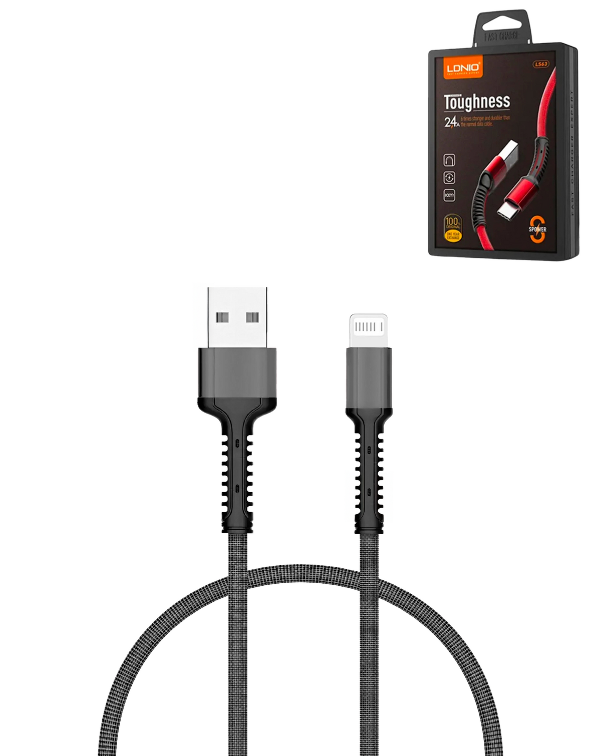 LDNIO LS63 USB A-L Non-MFI Fast Charging Data Cable (GRAY) (3ft) (12W)