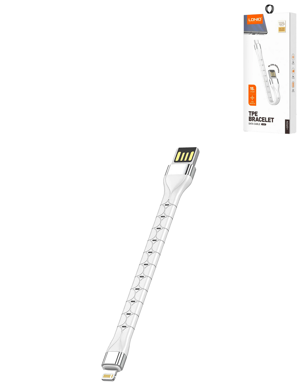 LDNIO LS50 USB A-L Non-MFI TPE Bracelet Charging Cable (WHITE) (0.5ft) (12W)