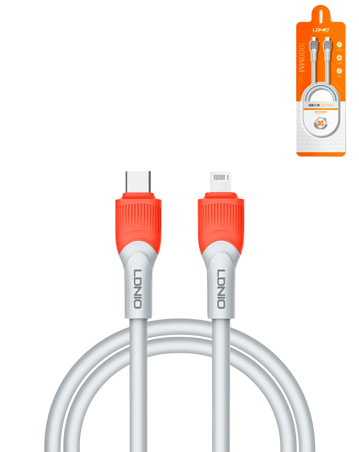LDNIO LC602 USB C-L Non-MFI Charging Cable (ORANGE) (6ft) (30W)