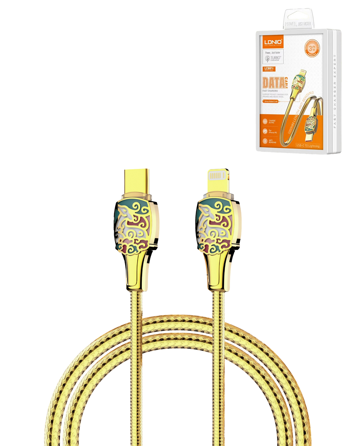 LDNIO LC882I PD-3.1 USB C-L Non-MFI Fast Charging Cable (GOLD) (6ft) (30W)
