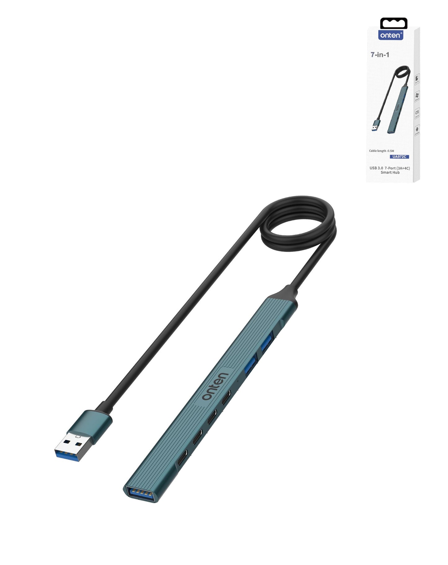 ONTEN USB 3.0 7-Port (3A+4C) Smart Hub - Model ONT-UA972C