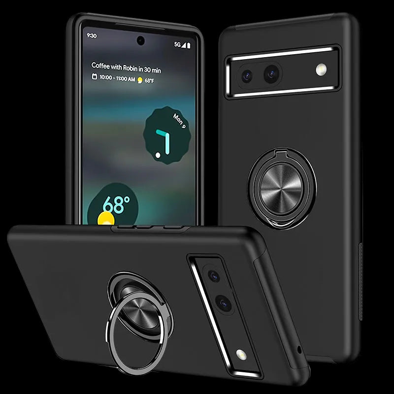 Google Pixel 7a Dual Layer Magnetic Hidden Ring Case Black
