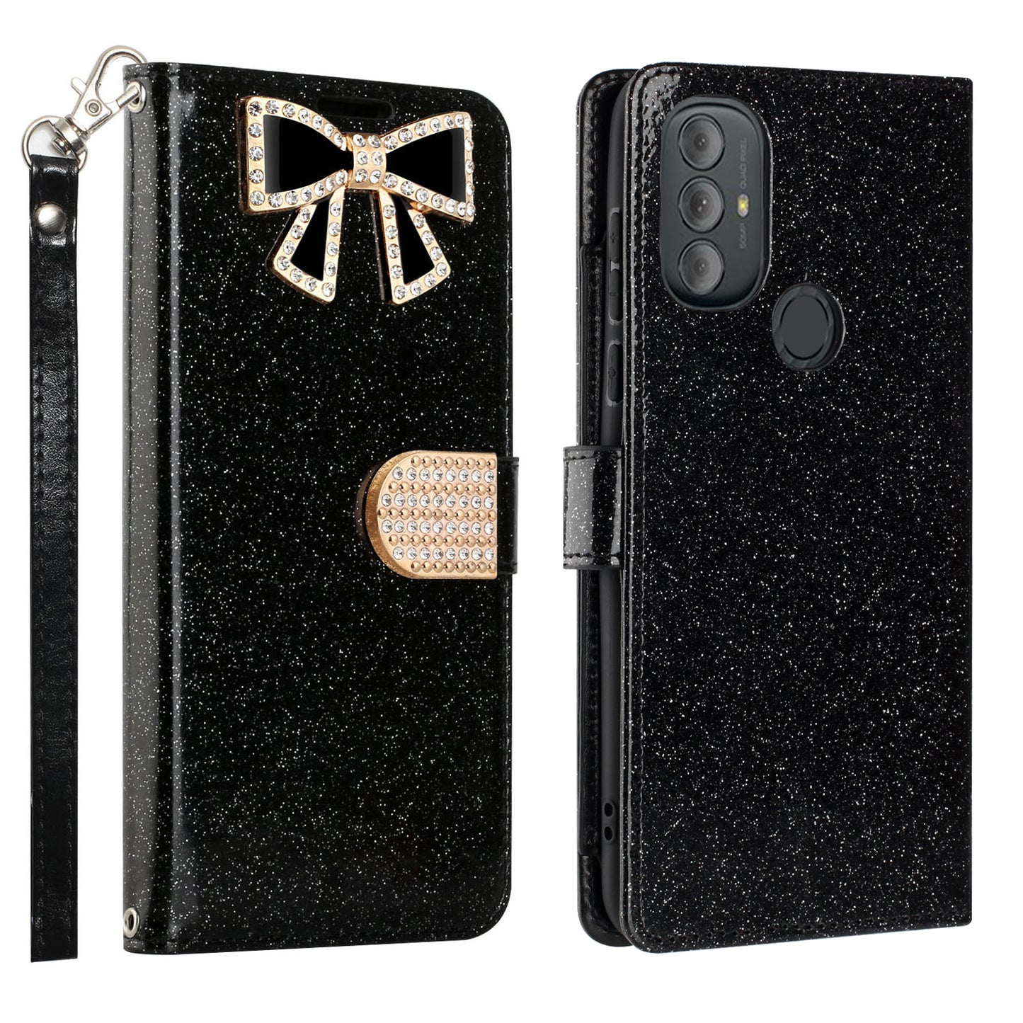 Dual Layered Multi-Card Slot Diamond Wallet Case Black