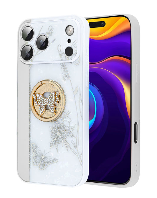 Luxury Printed Ring Holder Case for iPhone 17 Pro Max / 18 Pro Max (WHITE DREAMCATCHER)
